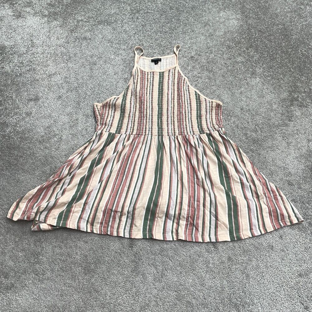 Torrid Smocked Halter Tunic Tank Top Women 1X Multi Striped Casual Stretch Beach